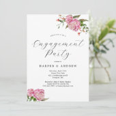 Roze Floral Engagement Party Kaart (Staand voorkant)