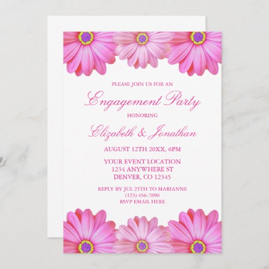 Roze Floral Engagement Party Kaart (Voorkant / Achterkant)