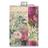 Roze Floral Ephemera met bijenkorf en schrijven Heupfles (Achterkant)