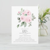 Roze Floral Eucalyptus 100th Birthday Party Kaart (Staand voorkant)