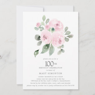 Roze Floral Eucalyptus 100th Birthday Party Kaart