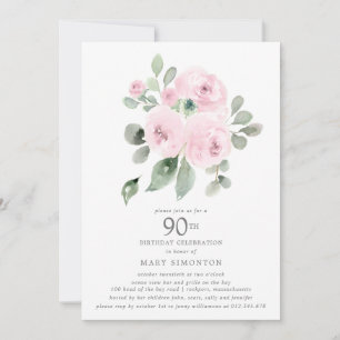 Roze Floral Eucalyptus 90th Birthday Party Kaart
