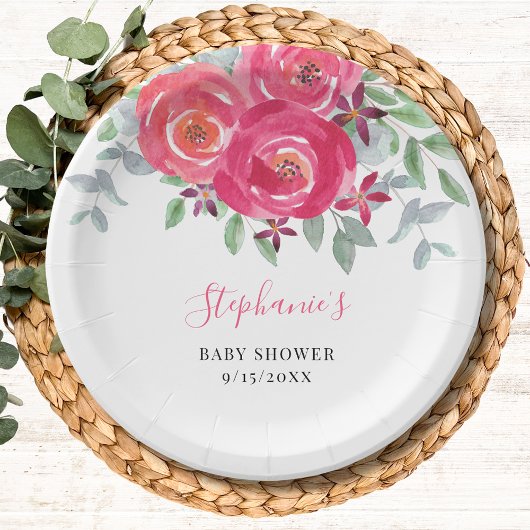 Roze Floral Eucalyptus Baby shower Papieren Bordje