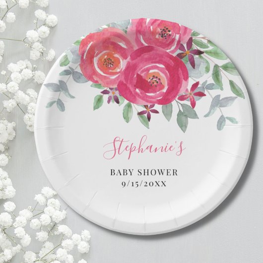 Roze Floral Eucalyptus Baby shower Papieren Bordje