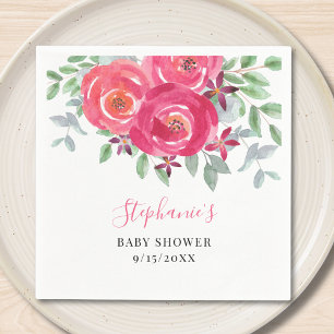 Roze Floral Eucalyptus Baby shower Servet
