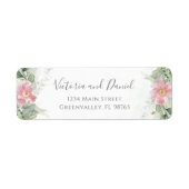 Roze Floral Eucalyptus Greenery Return Address Etiket (Voorkant)
