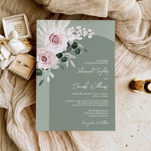 Roze Floral Eucalyptus Sage Green Wedding Kaart