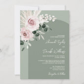 Roze Floral Eucalyptus Sage Green Wedding Kaart (Voorkant)