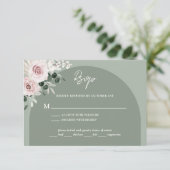 Roze Floral Eucalyptus Sage Green Wedding RSVP Kaartje (Staand voorkant)