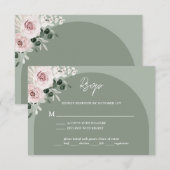 Roze Floral Eucalyptus Sage Green Wedding RSVP Kaartje (Voorkant / Achterkant)