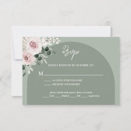 Roze Floral Eucalyptus Sage Green Wedding RSVP Kaartje