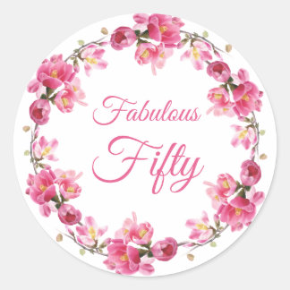Roze Floral Fabulous 50 zaterdag Ronde Sticker