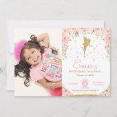Roze Floral Fairy 1e verjaardag Uitnodiging (Voorkant)