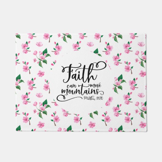 Roze Floral | Faith Can Move Mountains Deurmat (Voorkant)