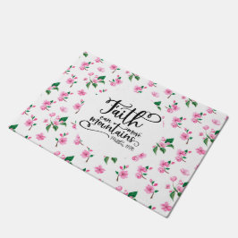 Roze Floral | Faith Can Move Mountains Deurmat