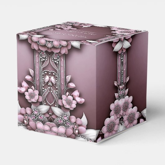Roze Floral Favor Box Bedankdoosjes (Achterkant)