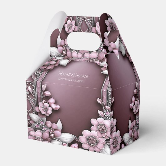 Roze Floral Favor Box Bedankdoosjes (Voorkant Zijde)