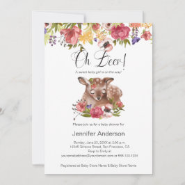 Roze Floral Fawn Oh Deer Girl Baby shower Kaart