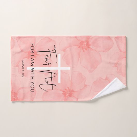 Roze Floral Fear not Isaiah 41:10 Bijbelversie Handdoek (Handdoek)