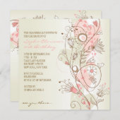 Roze Floral Feminine Birthday-uitnodigingen Kaart (Voorkant / Achterkant)