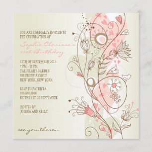 Roze  Floral Feminine Birthday-uitnodigingen Kaart