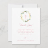 Roze Floral First Heilige Communauteit Dank u wel Bedankkaart (Voorkant)