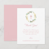 Roze Floral First Heilige Communauteit Dank u wel Bedankkaart (Voorkant / Achterkant)