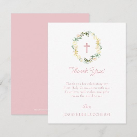 Roze Floral First Heilige Communauteit Dank u wel Bedankkaart (Voorkant / Achterkant)