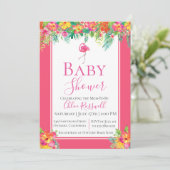 Roze Floral Flamingo Baby shower Invitation Kaart (Staand voorkant)