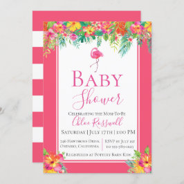 Roze Floral Flamingo Baby shower Invitation Kaart