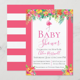Roze Floral Flamingo Baby shower Invitation Kaart