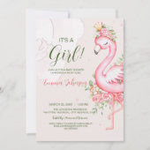 Roze Floral Flamingo Baby shower Kaart (Voorkant)