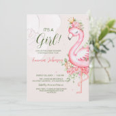 Roze Floral Flamingo Baby shower Kaart (Staand voorkant)