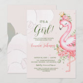 Roze Floral Flamingo Baby shower Kaart (Voorkant / Achterkant)