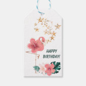  roze Floral Flamingo Birthday Cadeaulabel (Voorkant)