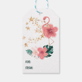 roze Floral Flamingo Birthday Cadeaulabel (Achterkant)