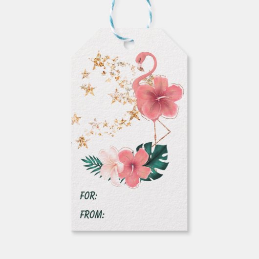  roze Floral Flamingo Birthday Cadeaulabel (Achterkant)