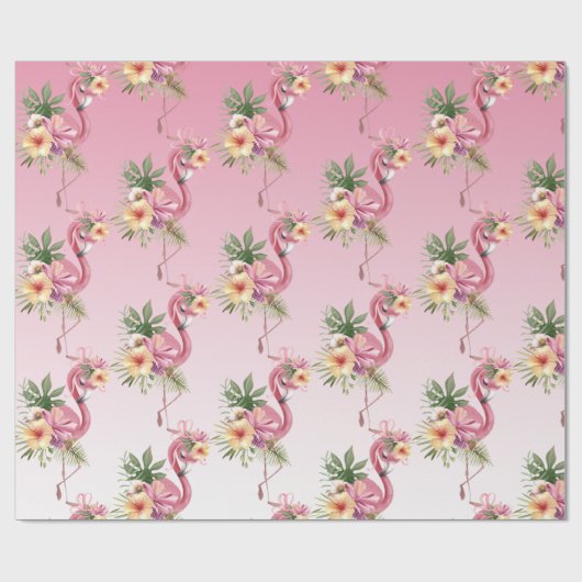 Roze Floral Flamingo Cadeaupapier (Vlak)