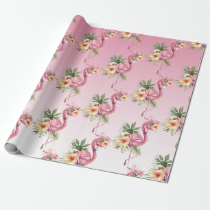 Roze Floral Flamingo Cadeaupapier