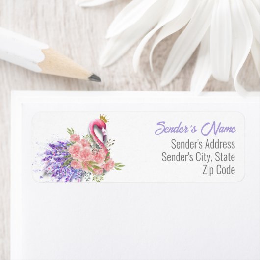 Roze Floral Flamingo Return Address Label (Insitu)