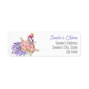 Roze Floral Flamingo Return Address Label