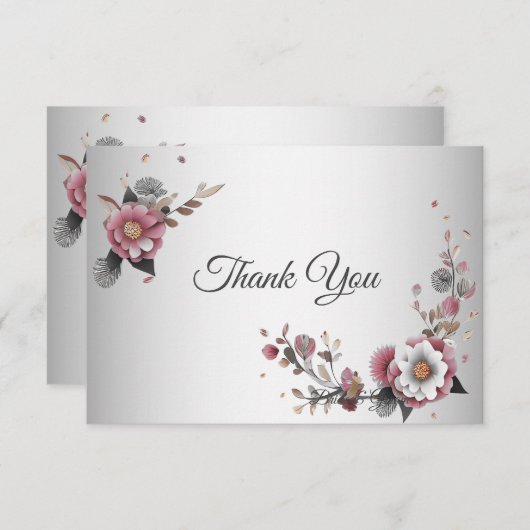 Roze Floral Flat Hartelijk dank Bedankkaart (Voorkant / Achterkant)