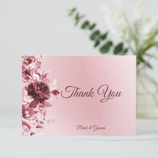 Roze Floral Flat Hartelijk dank Bedankkaart (Staand voorkant)