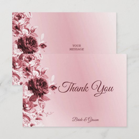 Roze Floral Flat Hartelijk dank Bedankkaart (Voorkant / Achterkant)