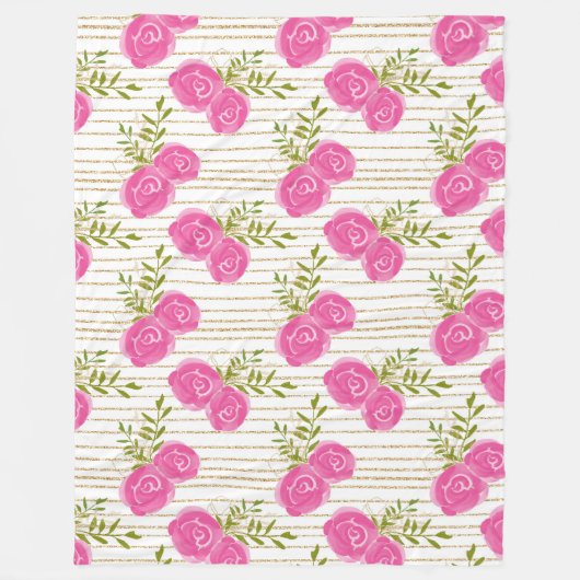 Roze Floral Fleece Blanket (Voorkant)