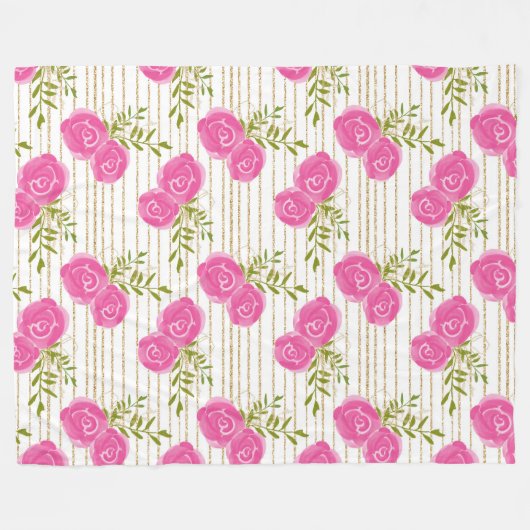 Roze Floral Fleece Blanket (Voorkant (Horizontaal))