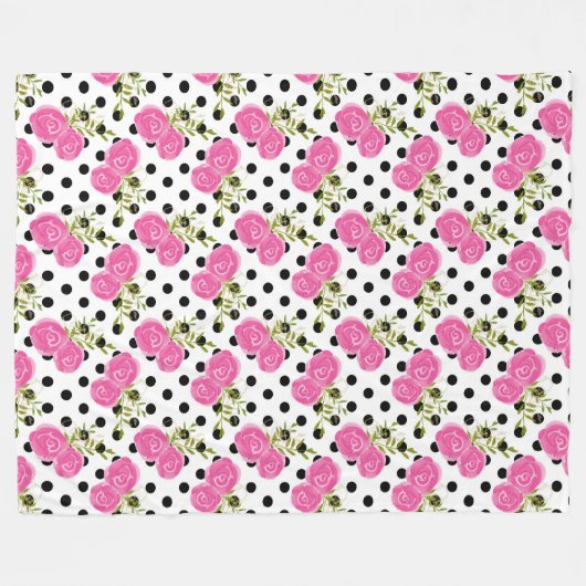 Roze Floral Fleece Blanket (Voorkant (Horizontaal))