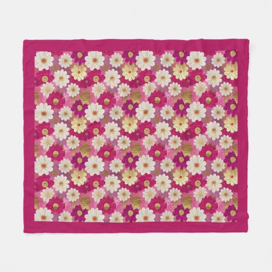 Roze Floral Fleece Blanket (Voorkant (Horizontaal))