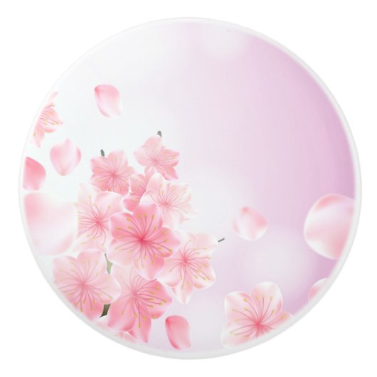 Roze Floral Flowers Feminine Girly Keramische Knop (Voorkant)