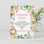 Roze Floral Foliage Safari Birthday Hartelijk dank Kaart (Staand voorkant)